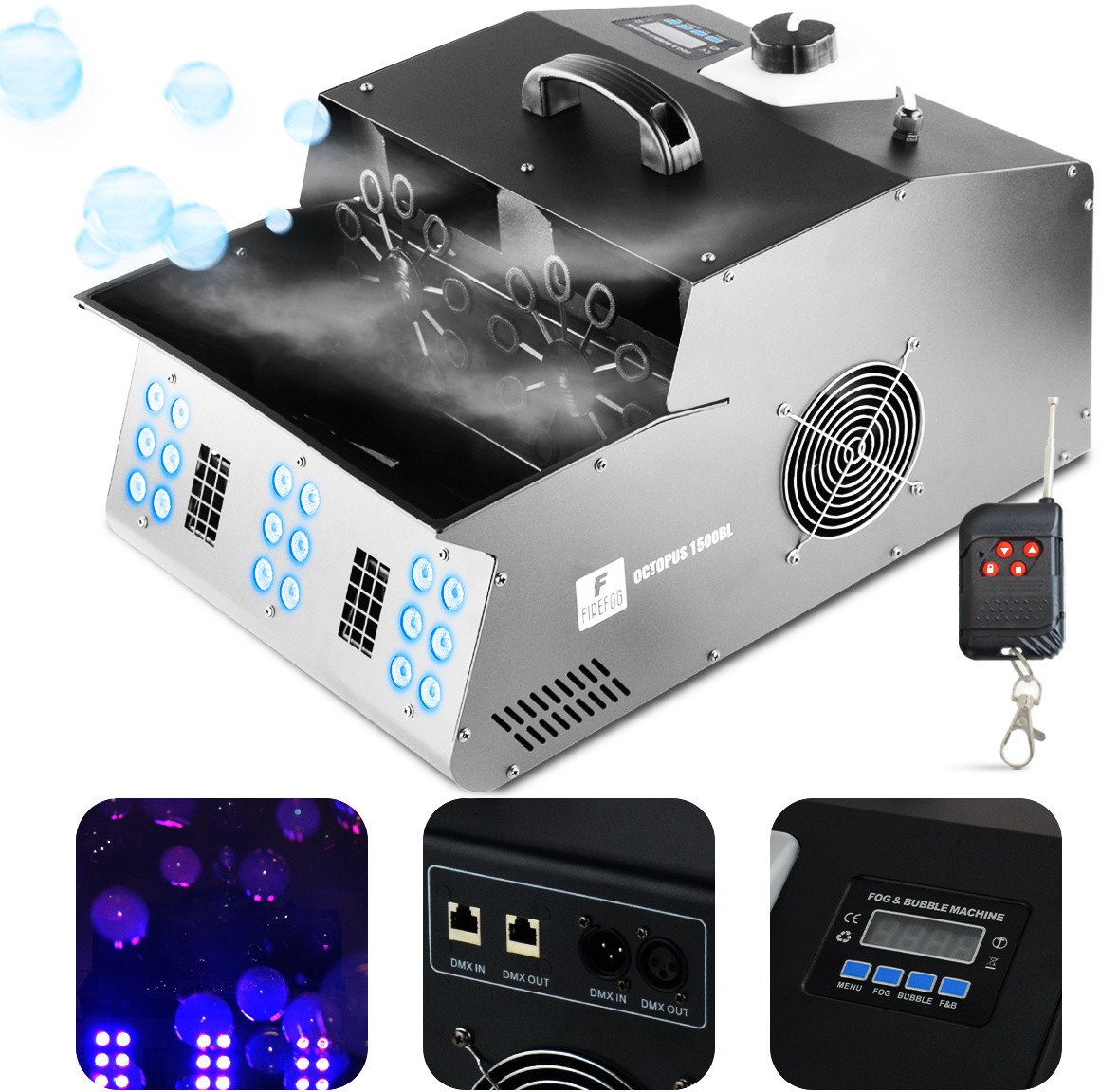 Wytwornica baniek i dymu z efektem LED Octopus 1500BL DMX pilot Firefog one size