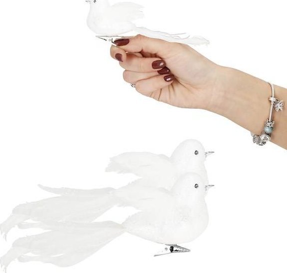 Springos Zawieszki choinkowe 2 szt. ptaszki brokatowe białe UNIWERSALNY