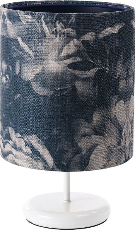 Lampa stołowa Lumes Biało-granatowa lampka nocna w kwiaty - S395-Damis