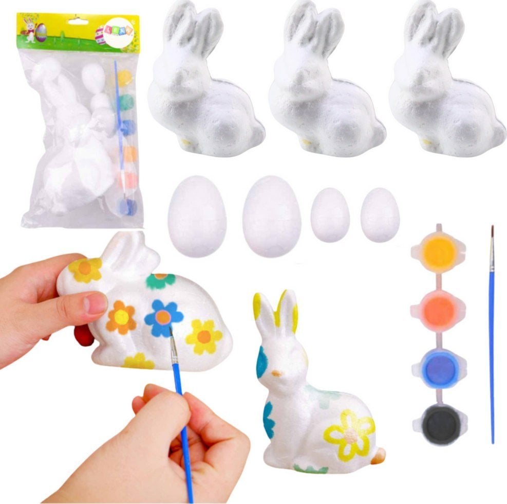 Zestaw Do Malowania Styropianowych Ozdób 3 Zające 4 Jajka Farby LEAN TOYS