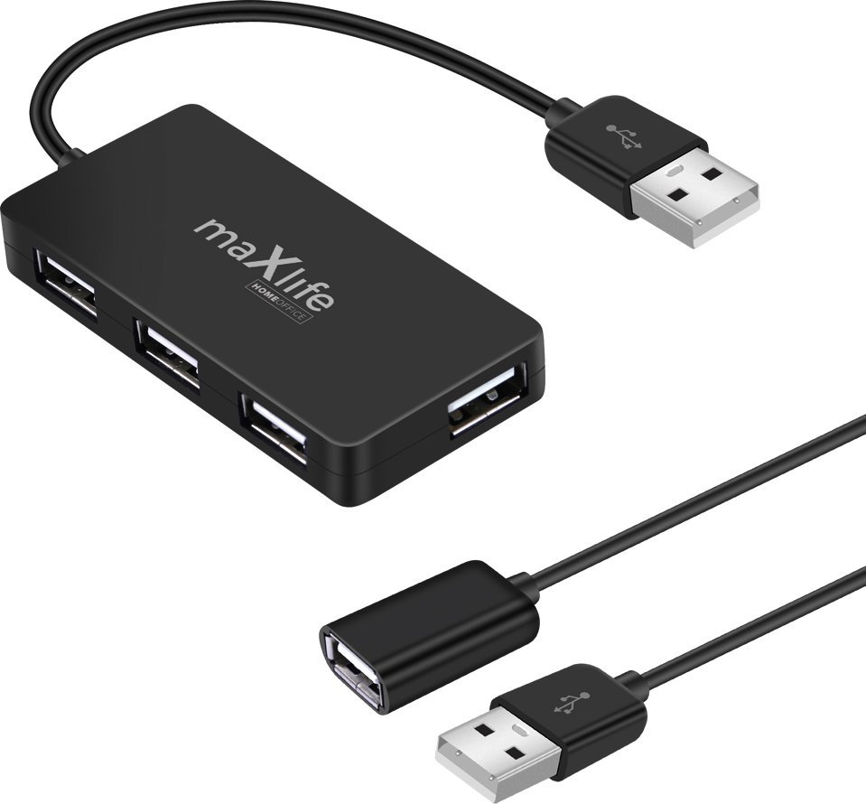 HUB USB Maxlife Home Office Usb 2.0 Hub Usb - 4X Usb 0,15 M Czarny + Kabel 1,5 M