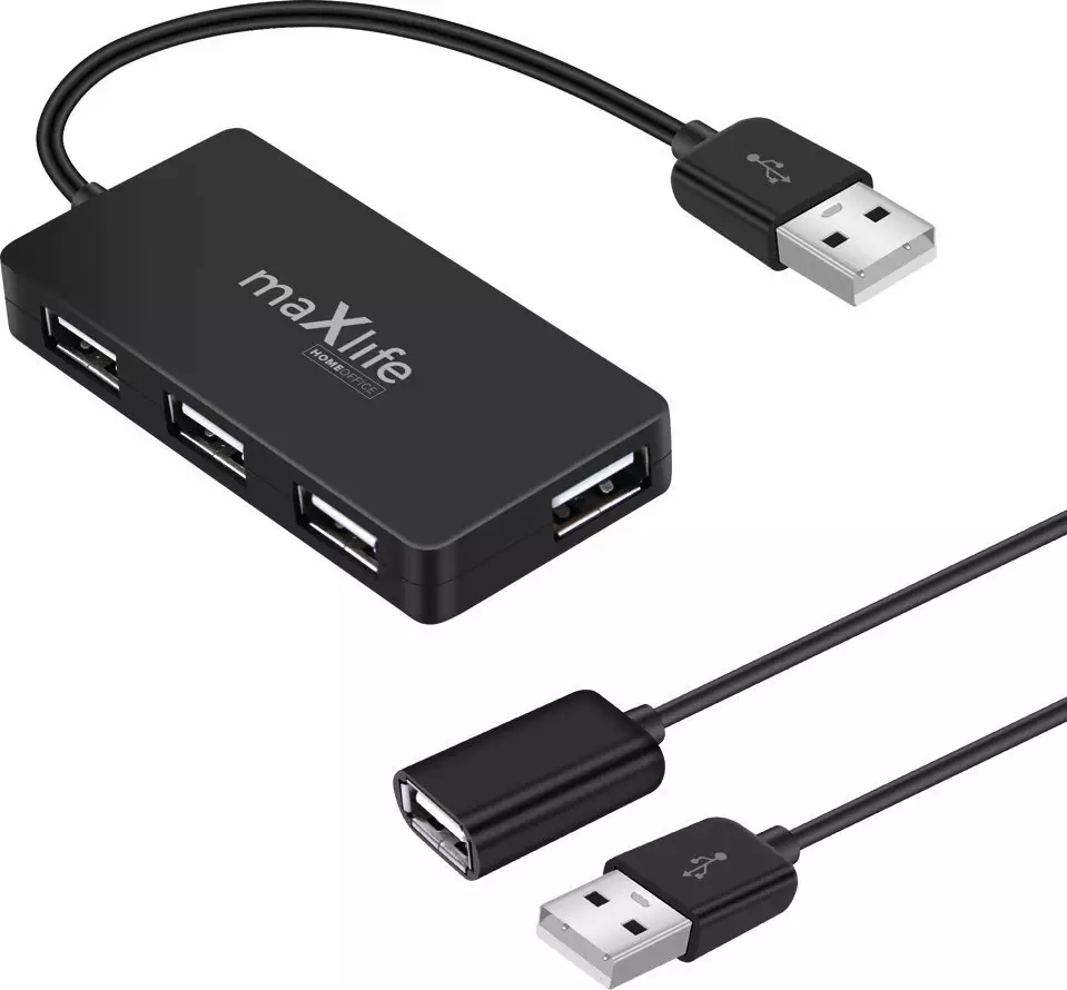 HUB USB Maxlife Home Office Usb 2.0 Hub Usb - 4X Usb 0,15 M Czarny + Kabel 1,5 M