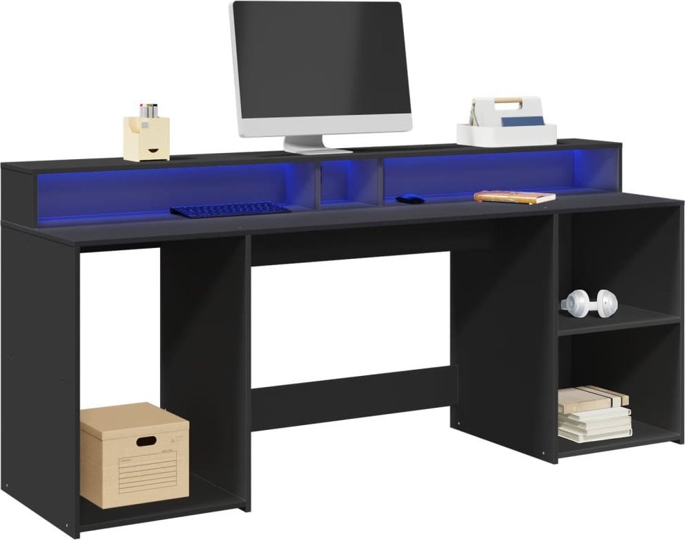 Biurko vidaXL Biurko z podświetleniem LED, czarne, 200x55x91 cm