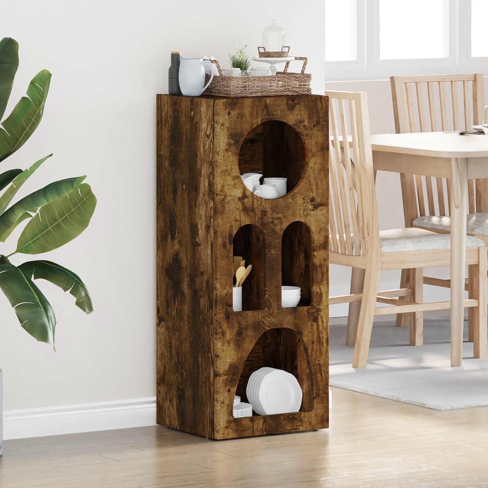 vidaXL Bufet Wędzone dębowe, 40 x 35 x 100.5 cm, Materiał z kompozytowego drewna