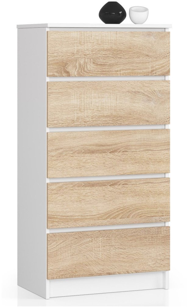 Fabryka Mebli Akord KOMODA K 60 cm 5 SZUFLAD BIAŁA / SONOMA