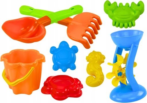 Hemar Zestaw Do Piasku Wiaderko Młynek Sitko Foremki 9 El Kolorowy