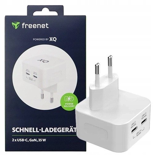 ŁADOWARKA SIECIOWA KOSTKA 2X USB-C FREENET BASICS 35W GaN BIAŁA standard