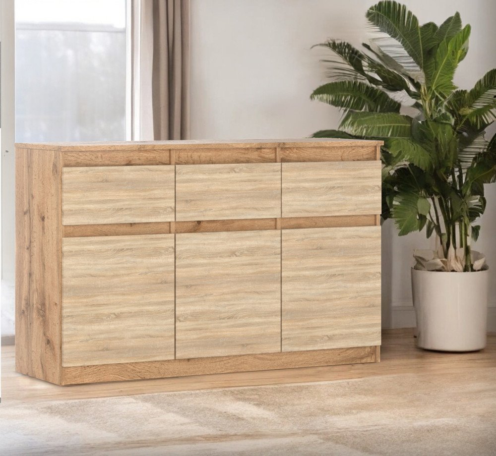 Komoda Nowoczesna 3 Szuflady 120cm Oleksa Nowoczesna Dąb Wotan Biały Połysk