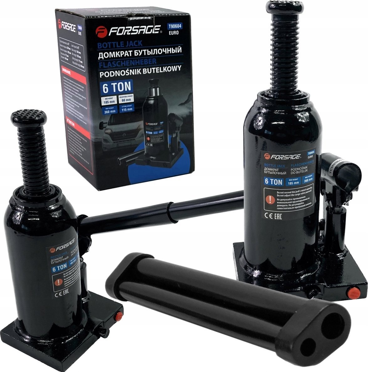 Forsage Lewarek hydrauliczny 6t z zaworem (h min 185mm, h max 355mm)