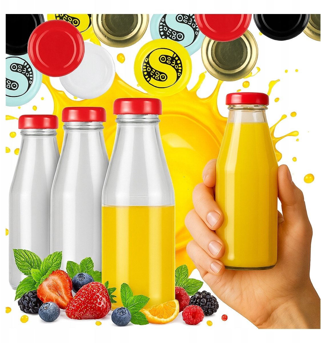 50x Butelki na sok JUICE 200 ml SZKLANE BUTELKI na soczek z zakrętką 0,2l