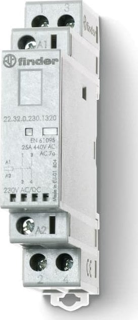 Finder Stycznik modułowy 2R 25A 230V AC/DC, wskaźnik zadziałania + LED, 17,5mm 22.32.0.230.4420
