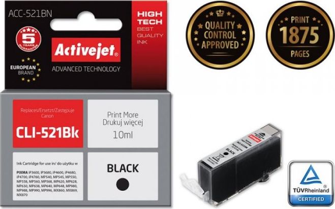 Tusz Activejet Tusz Activejet ACC-521BN (zamiennik Canon CLI-521Bk; Supreme; 10 ml; czarny)