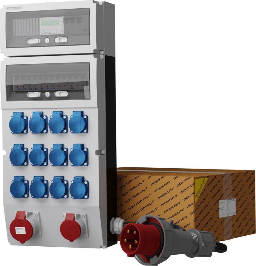 Doktorvolt Rozdzielnica budowlana z licznikiem MID i kablem eXT-S/FI SKH 32A 16A 12x230V Mennekes Doktorvolt