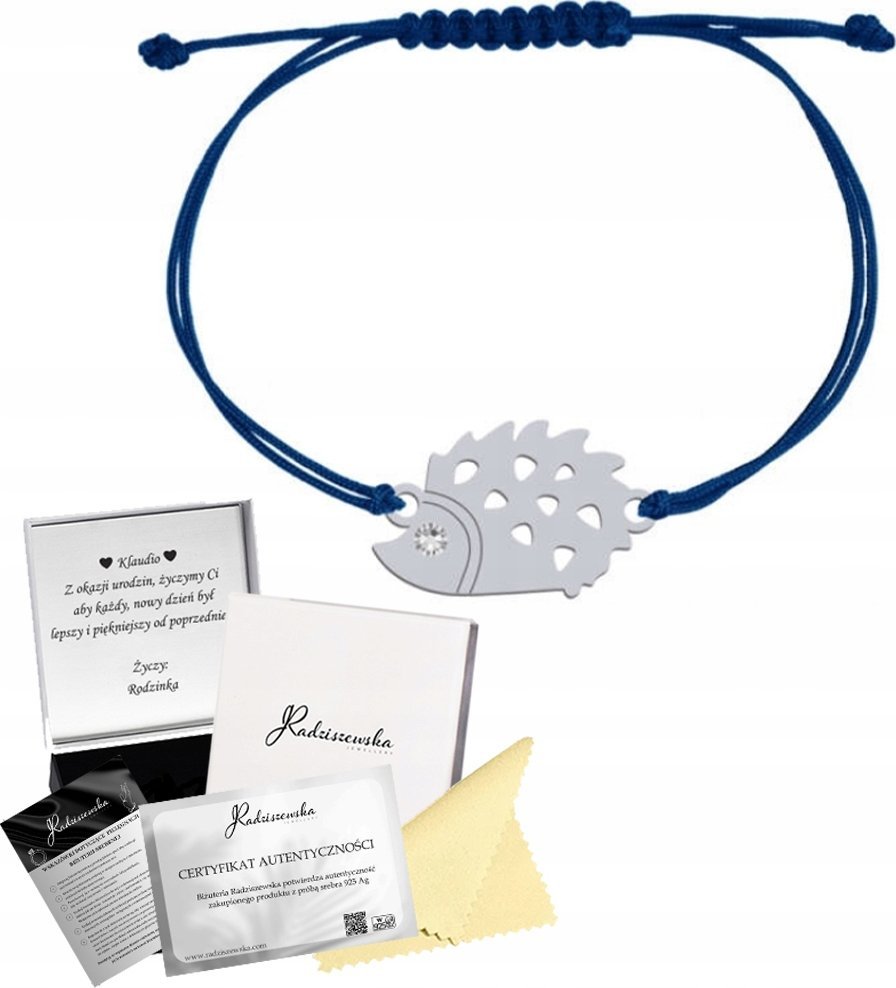 Radziszewska Jewellery BRANSOLETKA SREBRNA Z JEŻEM SZNUREK JEŻ PREZENT 925 ŻYCZENIA GRATIS
