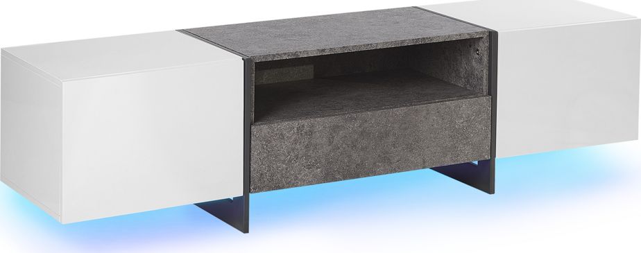 Beliani Szafka RTV LED efekt betonu z białym RUSSEL