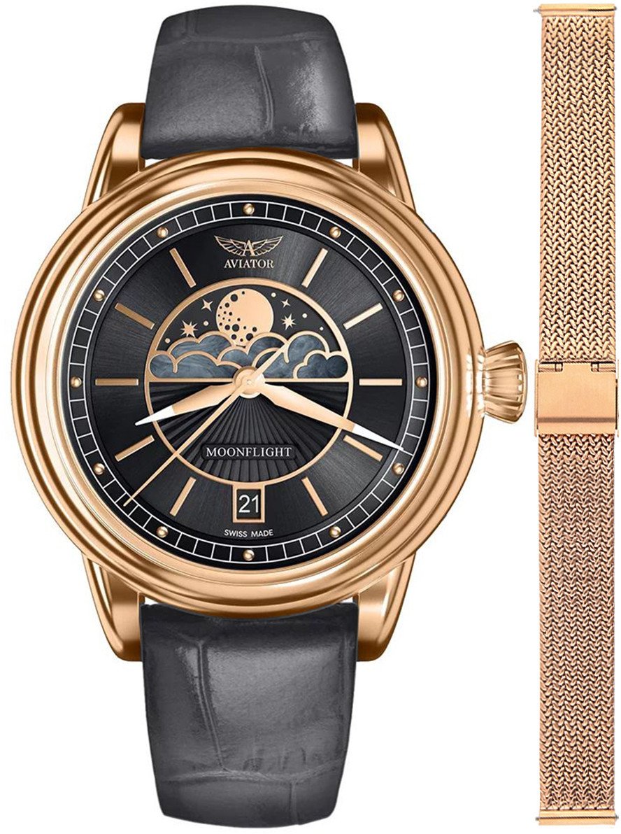 Zegarek damski Aviator V.1.33.2.253.4GM-SET różowe złoto