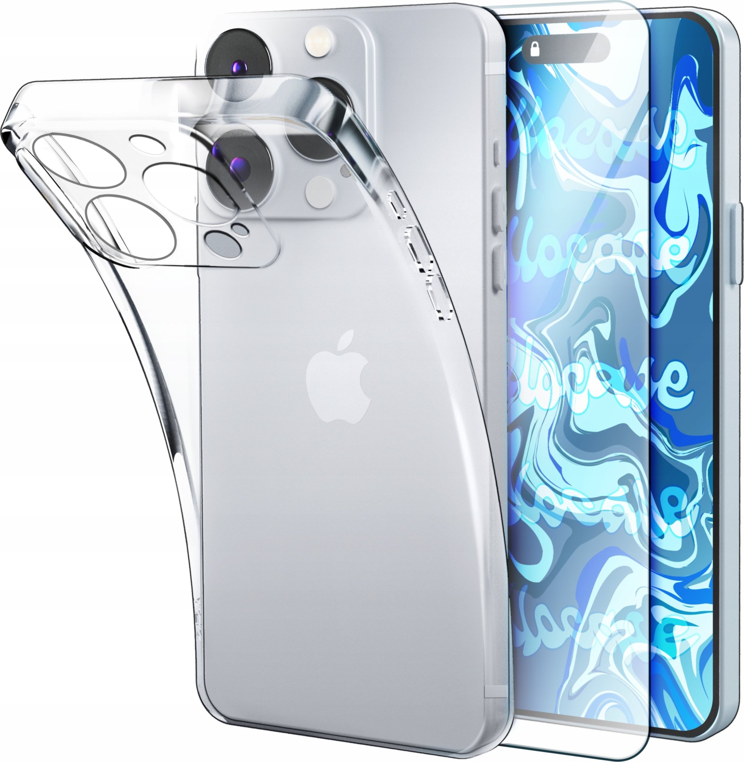 Hello Case Etui do Apple iPhone 16 Pro Gumowe Silikon Przezroczyste SZKŁO HARTOWANE