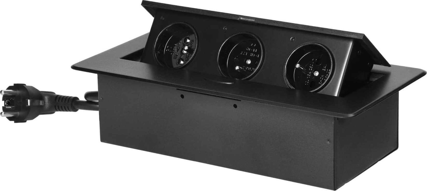 Orno Gniazdo meblowe wpuszczane w blat Orno OR-GM-9033/B z płaskim frezowanym rantem i przewodem 1,5m 3x2P+Z czarne