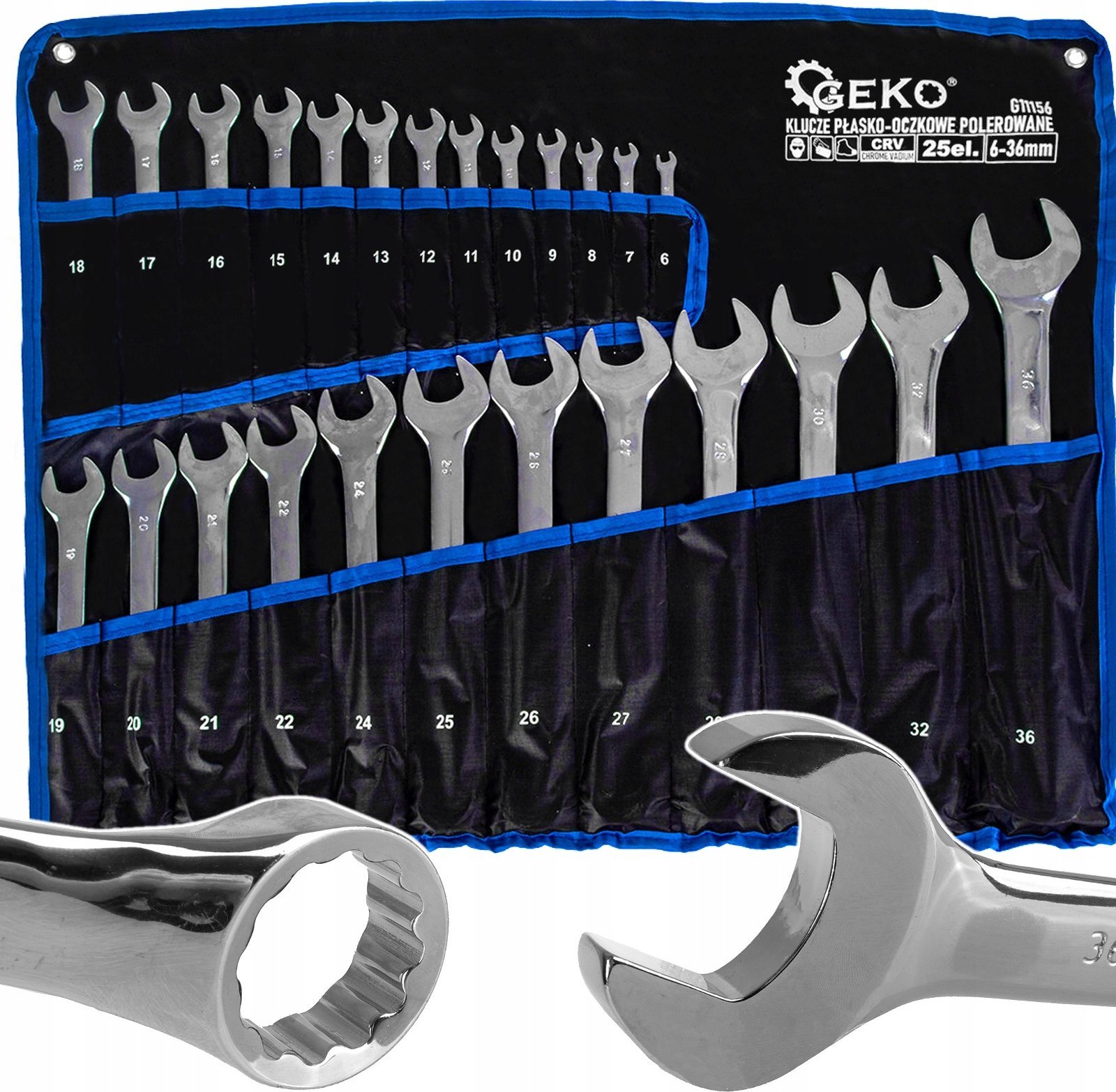 Geko Klucze płasko-oczkowe polerowane 6-36mm 25el. CRV (4)