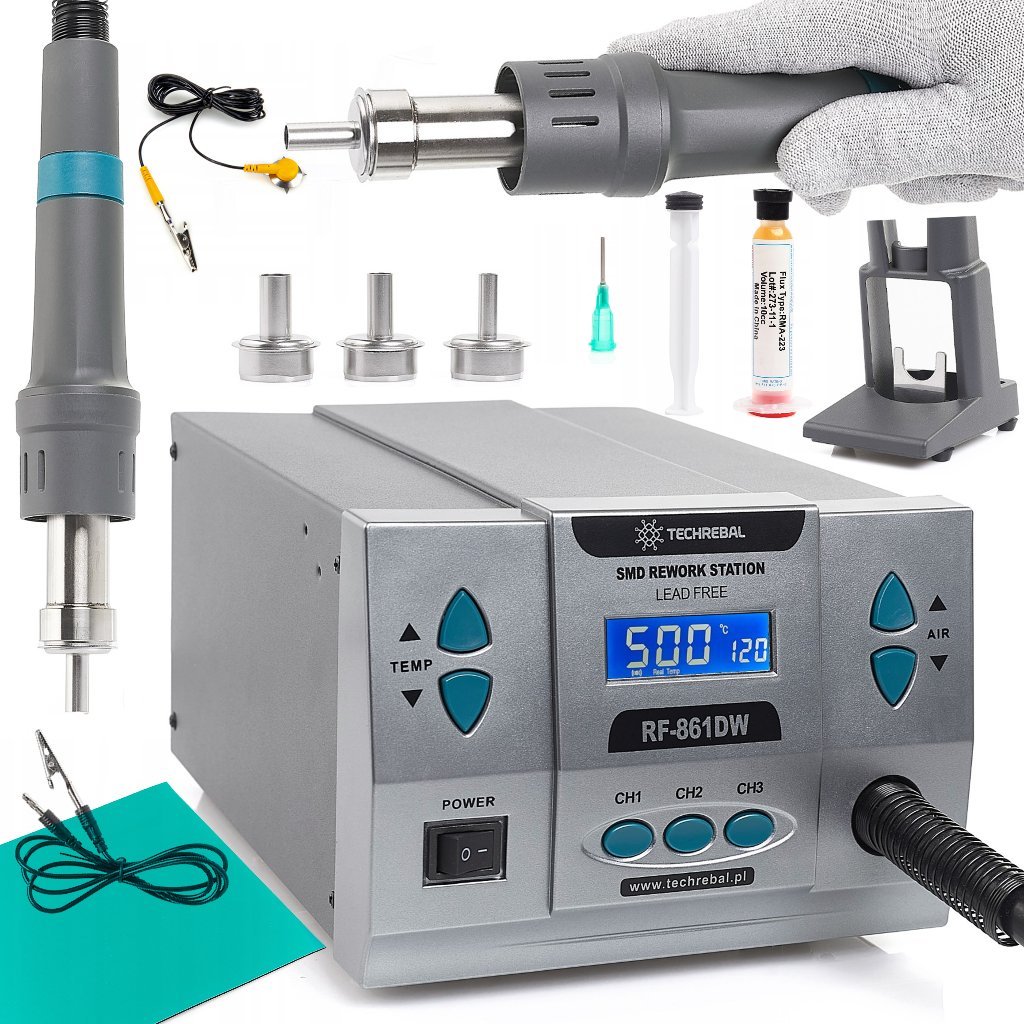 Stacja Lutownicza Techrebal RF-861DW 1000W Gorące Powietrze Zestaw Mata