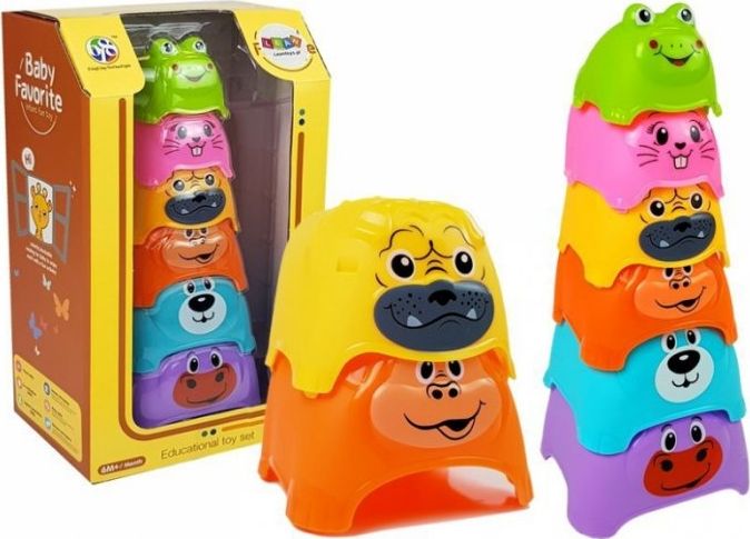 Lean Sport Import LEANToys Piramidka dla Niemowlaka Zwierzątka Kubeczki