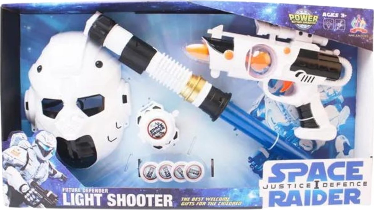 ProNice DUŻY ZESTAW KOSMICZNY PISTOLET MASKA DŹWIĘK MIECZ ŚWIETLNY ZABAWA W WOJNĘ