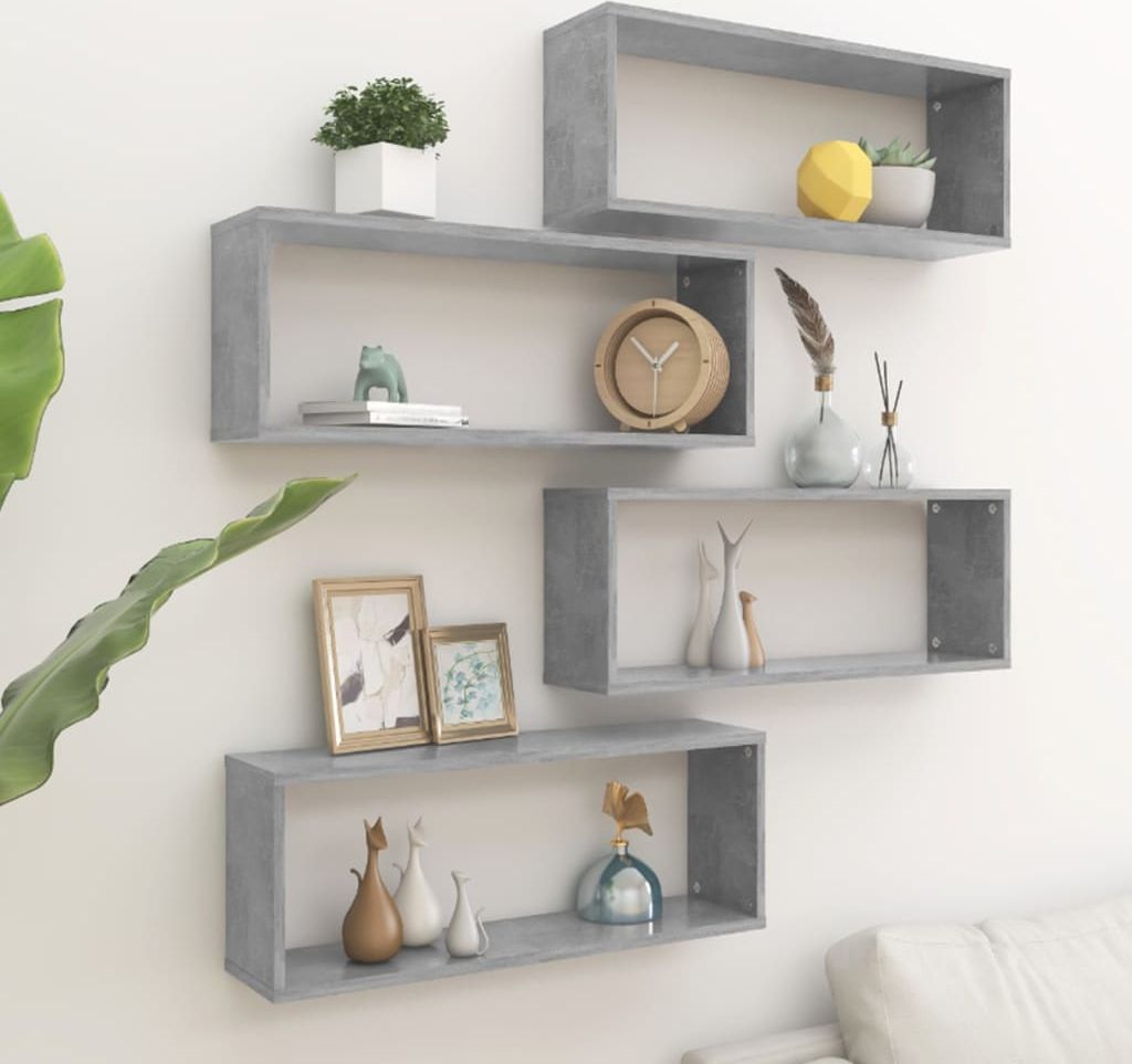 vidaXL Półki ścienne kostki 4 szt., szarość betonu, 60x15x23 cm, płyta