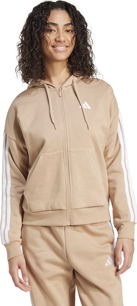 Bluza damska adidas Essentials 3-Stripes Full-Zip Fleece Hoodie beżowa JX7706 L