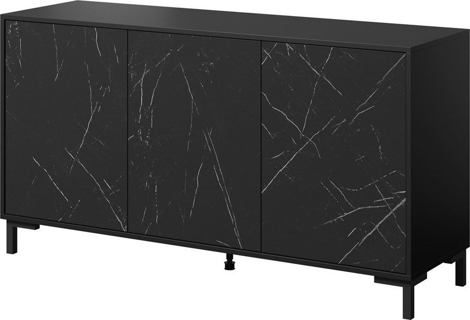 Cama Meble Komoda MARMO 3D 150x45xH80,5 czarny mat/marmur czarny