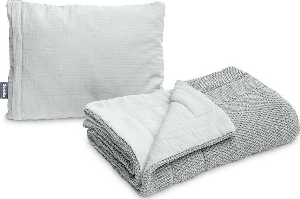 Sensillo KOMPLET DO ŁÓŻECZKA DZIERGANY Z MUŚLINĄ SZARY