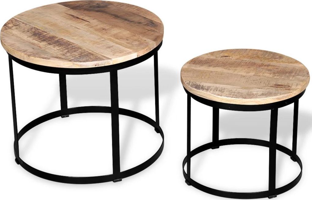 vidaXL Dwa stoliki kawowe z surowego drewna mango, okrągłe 40 i 50 cm