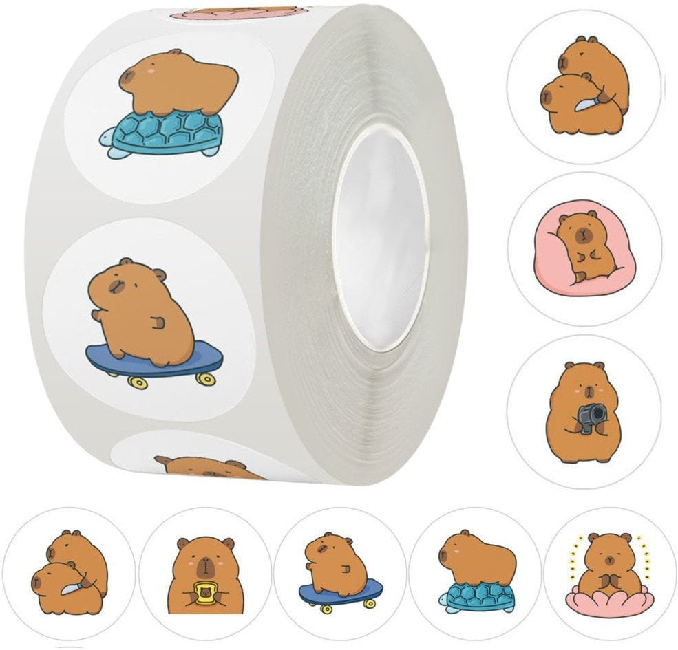 Naklejki Z Kapibarą Taśma Różnorodne Wzory 2,5cm 500szt