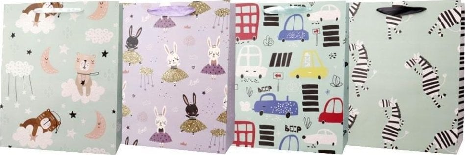 Torba prezentowa 18x23 auta, zebry mix