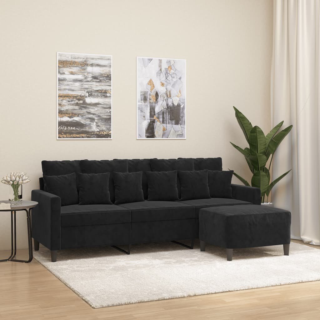 vidaXL vidaXL 3-osobowa sofa z podnóżkiem, czarna, 180 cm, aksamit