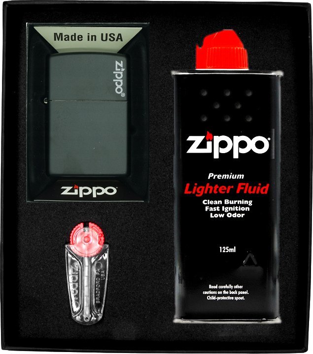 Zestaw ZIPPO Zapalniczka BLACK MATTE LOGO Prezentowy No1