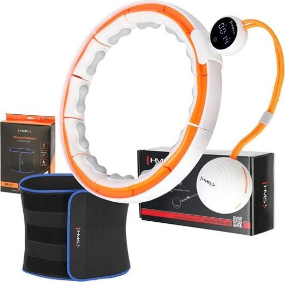 HMS ZESTAW HULA HOP MAGNETYCZNY WHITE/ORANGE HHM21 Z LICZNIKIEM HMS + PAS WYSZCZUPLAJĄCY BR1313