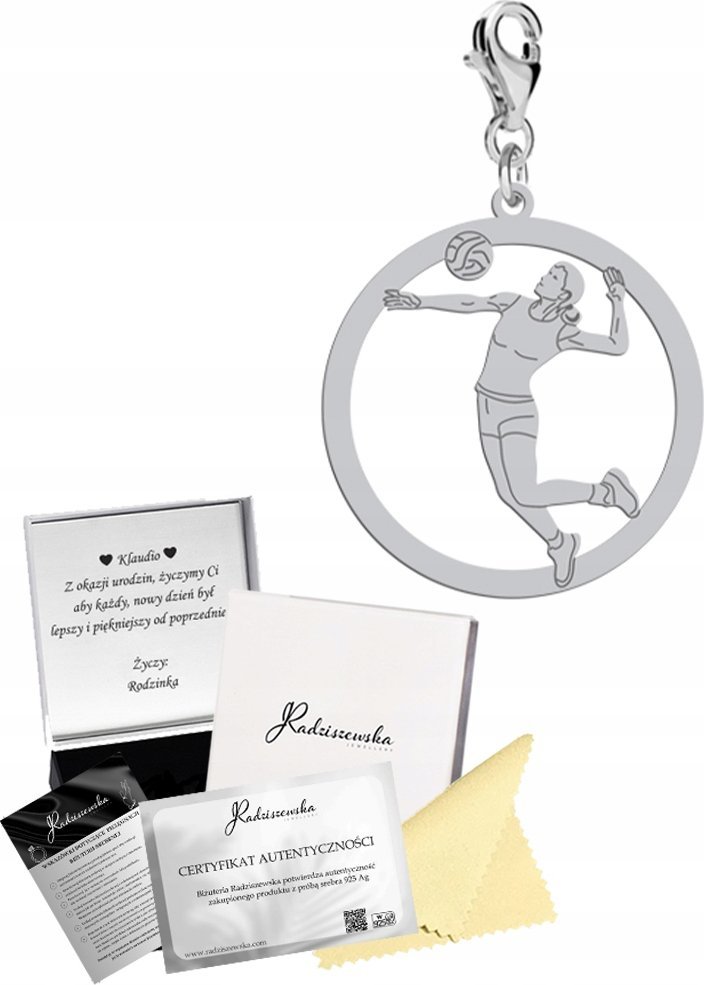 Radziszewska Jewellery Charms Srebrny Siatkówka Damska Karabińczyk Prezent DEDYKACJA GRATIS