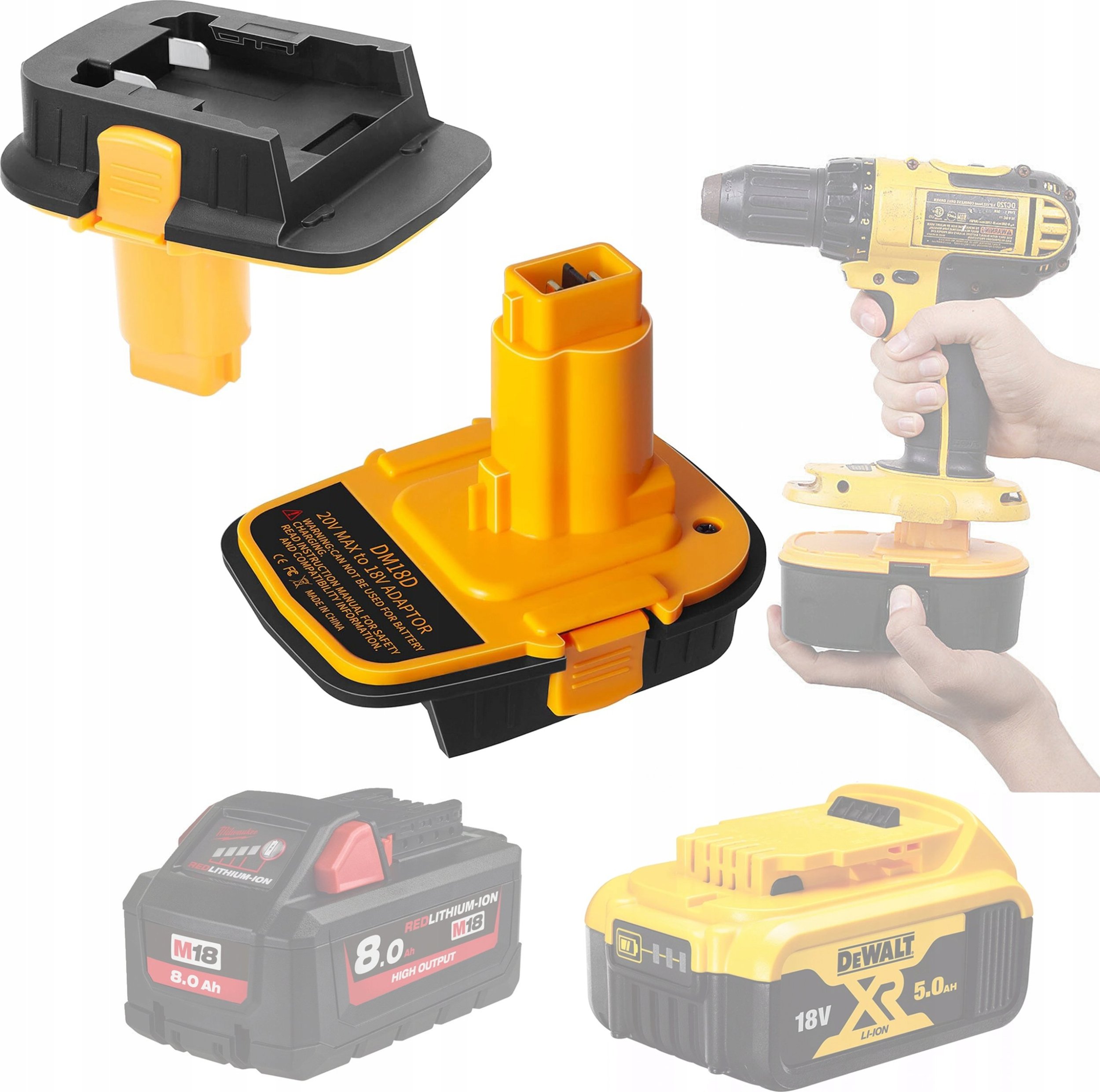 Rosfix ADAPTER PRZEJSCIÓWKA AKUMULATORA DEWALT 18V MILWAUKEE M18 DO DCB201 DCB203