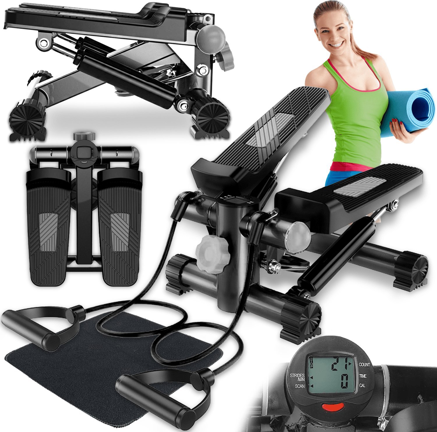 Stepper Heckermann Mini stepper skrętny 2w1 z linkami do ćwiczeń treningu Heckermann M2248