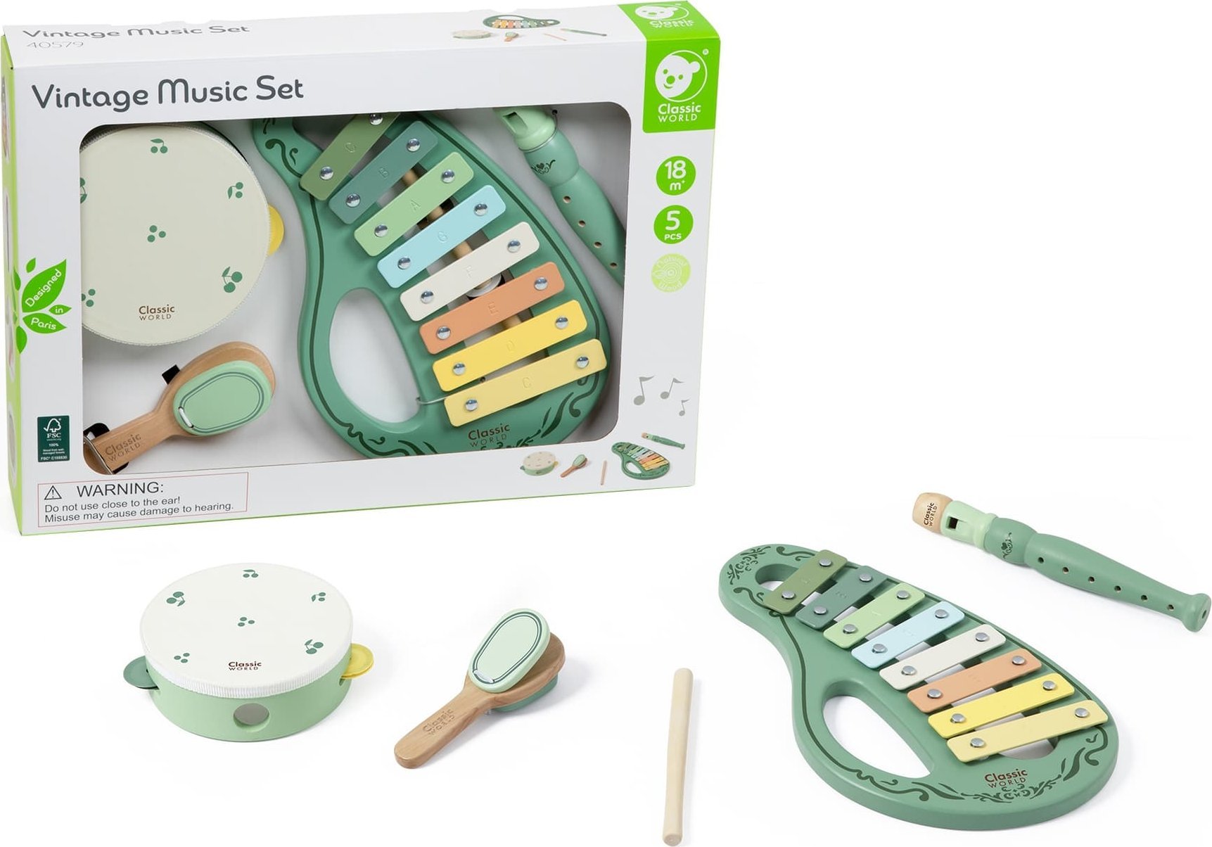 Classic World CLASSIC WORLD Drewniany Zestaw Vintage Instrumentów Muzycznych 18ms+