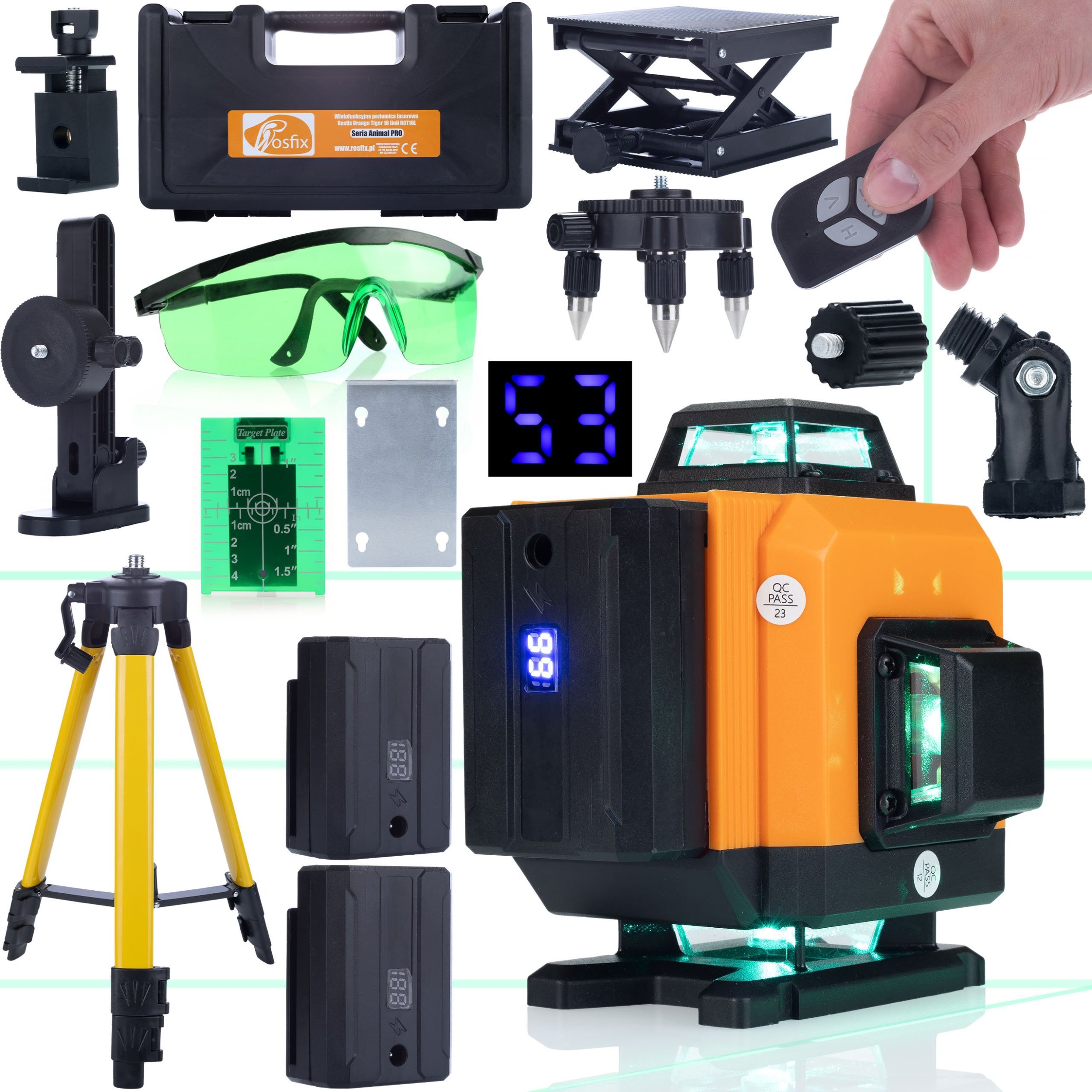 Rosfix MEGA SET LASER KRZYŻOWY ROSFIX 360 16L SKOSY STATYW 120CM 2AKU PILOT AKCESO