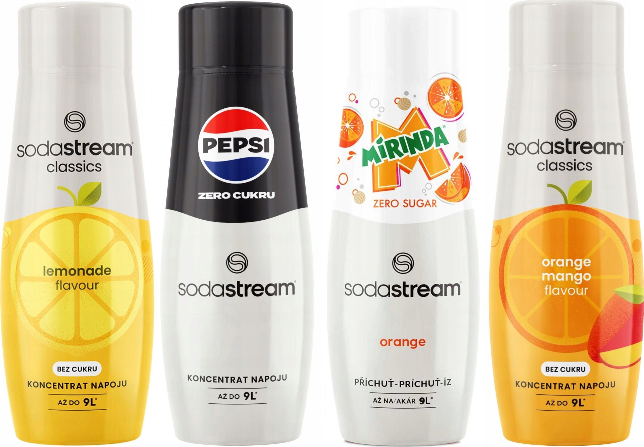 SODASTREAM Pepsi Zero + Mirinda Zero + Orange-Mango + Lemonade syropy 4 szt