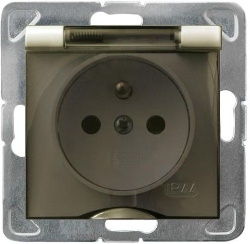 Ospel Gniazdo Impresja bryzgoszczelne z uziemieniem IP-44 ecru wieczko przezroczyste (GPH-1YZ/m/27/d)