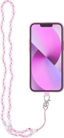 OEM Zawieszka CRYSTAL DIAMOND do telefonu / długość sznura 74cm (37cm w pętli) / na szyję - jasnoróżowy