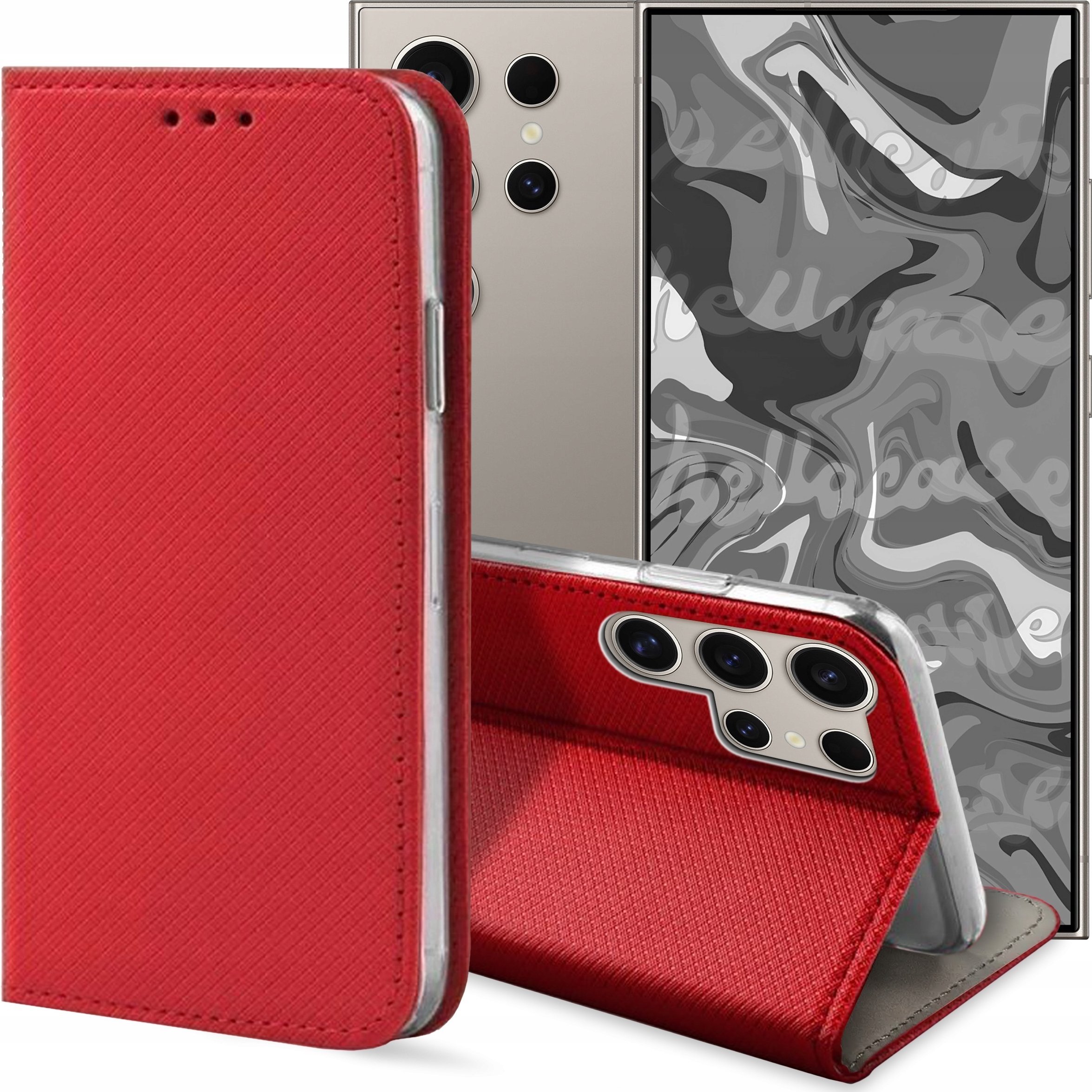 Hello Case ETUI Z KLAPKĄ DO Samsung Galaxy S24 Ultra CZERWONE ZAMYKANE MAGNETYCZNE