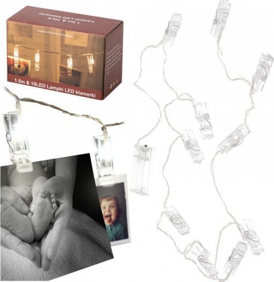 Lampki LED klamerki klipsy na zdjęcia 3m 20LED ciepły biały