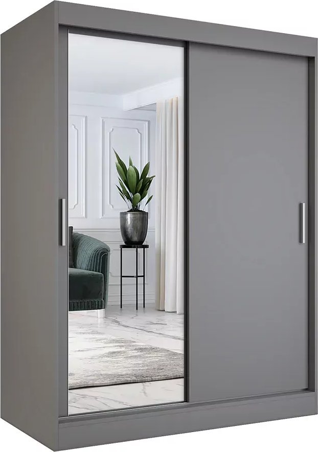 Elior Antracytowa szafa przesuwna z lustrem 150 cm - Lenora 4X