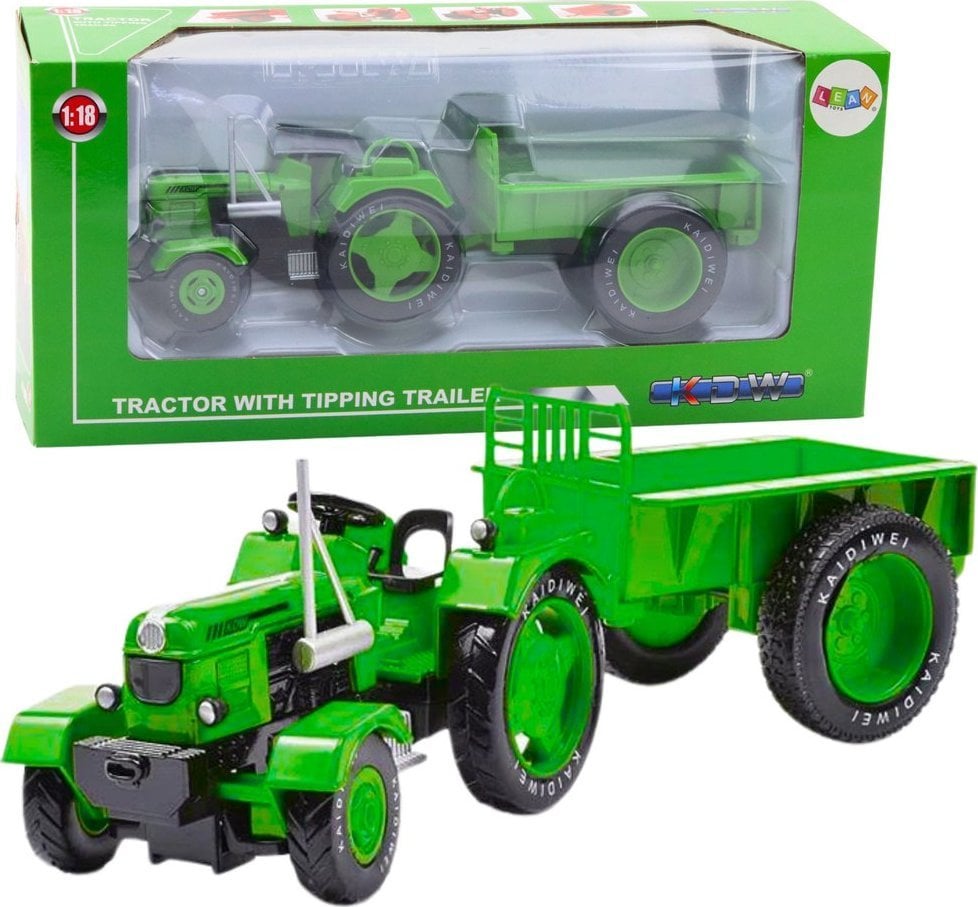 LeanToys Metalowy Traktor Rolniczy Z Przyczepą Zielony 1:18