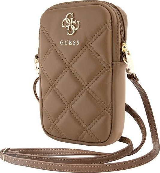 Guess Zip Quilted 4G - Torebka na telefon (brązowy)