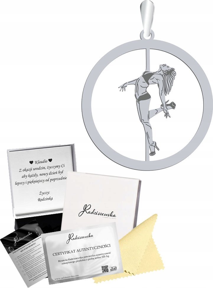 Radziszewska Jewellery Zawieszka Srebrna Pole Dance 925 Prezent Biżuteria GRAWER DEDYKACJA GRATIS